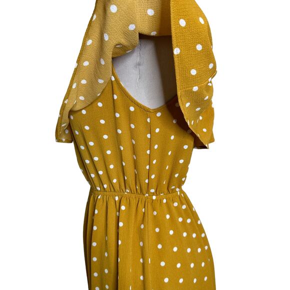 Forever 21 yellow white polka dots off shoulder mini dress size Small - Picture 9 of 12